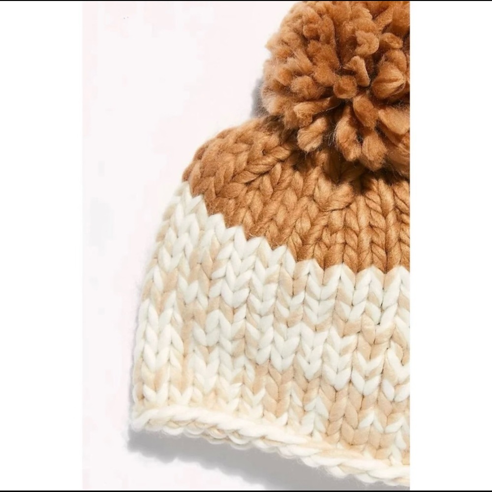 Free People Cozy Up Color Block
Pom Beanie in Oat & Camel